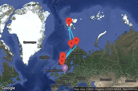 Маршрут на круиз Hamburg,Molde Fjord,Tromso,Longyearbyen,Honningsvag,Olden,Stavanger,Hamburg - UW2L