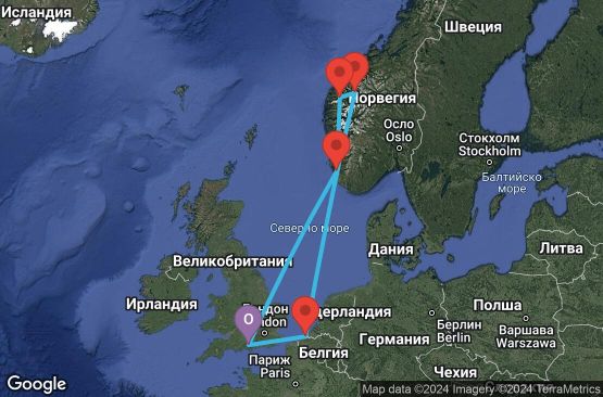 Маршрут на круиз 7 дни Великобритания, Норвегия, Белгия - 07U239