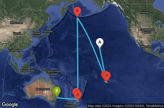 Маршрут на круиз 19 дни САЩ, Френска Полинезия, Нова Зеландия, Австралия - 18T047