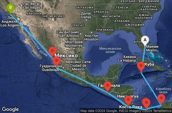 Маршрут на круиз 17 дни САЩ, Каймановите острови, Колумбия, Панама, Коста Рика, Гватемала, Мексико - 17C016