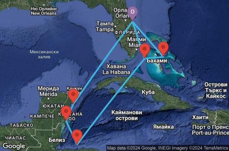 Маршрут на круиз United States,Bahamas,Honduras,Mexico - UW8P