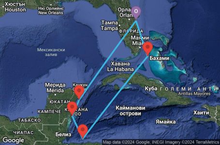 Маршрут на круиз United States,Bahamas,Honduras,Mexico - UW8N