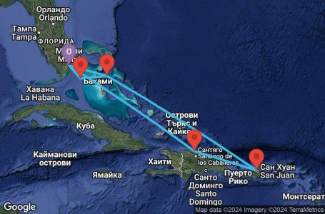 Маршрут на круиз United States,Bahamas,Puerto Rico,Dominican Republic - UW8L