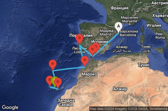 Маршрут на круиз 12 дни Испания, Гибралтар, Португалия, Мароко - UVRM