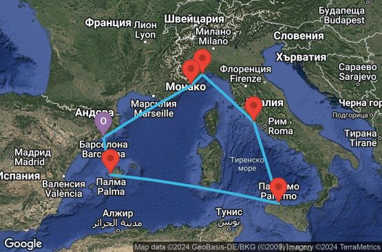 Маршрут на круиз 8 дни Испания, Италия - BCN08A0G