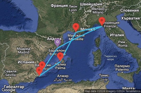 Маршрут на круиз 7 дни Испания, Италия, Франция - 07Z372