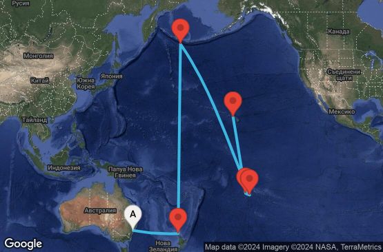 Маршрут на круиз 18 дни Австралия, Нова Зеландия, Френска Полинезия, САЩ - 18T046