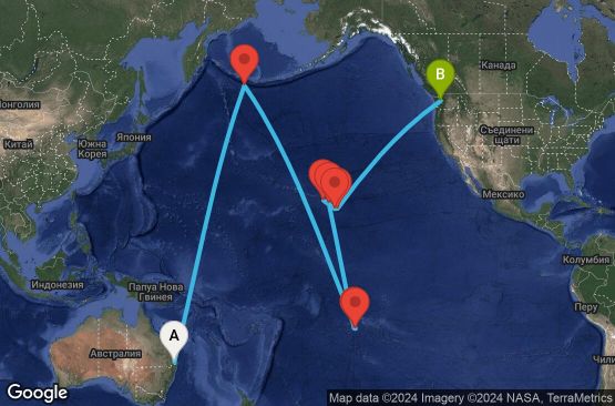 Маршрут на круиз 24 дни Австралия, Френска Полинезия, САЩ - 25T001