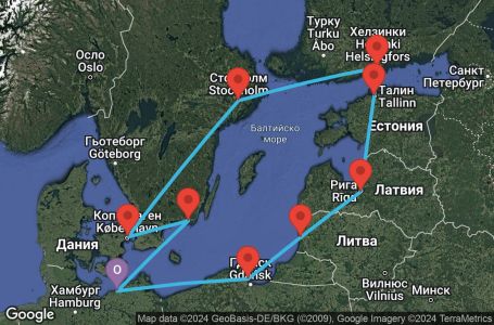 Маршрут на круиз 11 дни Германия, Полша, Литва, Латвия, Естония, Финландия, Швеция, Дания - UW9X