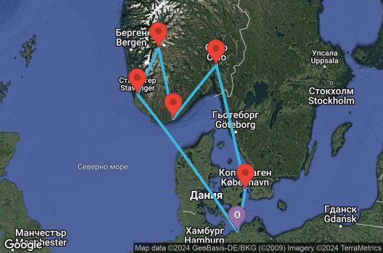 Маршрут на круиз 7 дни Германия, Норвегия, Дания - UW9Z