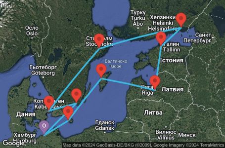 Маршрут на круиз 11 дни Германия, Дания, Швеция, Латвия, Естония, Финландия - UW9W