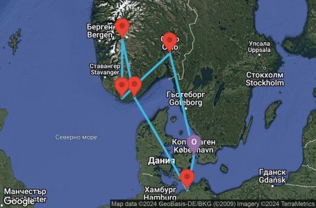 Маршрут на круиз 7 дни Дания, Германия, Норвегия - UWA9