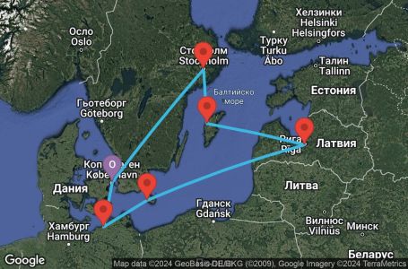 Маршрут на круиз 7 дни Дания, Германия, Латвия, Швеция - UWB4