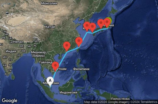 Маршрут на круиз 14 дни Сингапур, Виетнам, Хонг Конг, Тайван, Южна Корея, Япония - 14T252