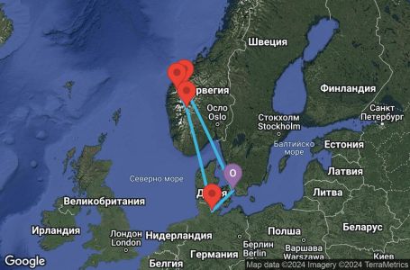 Маршрут на круиз Copenhagen,Hellesylt,Nordfjordeid,Flaam,Kiel,Copenhagen - UWCC