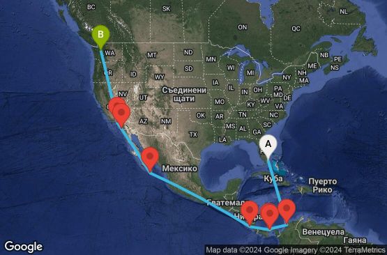Маршрут на круиз 7 дни САЩ, Колумбия, Панама, Коста Рика, Мексико - UWBE