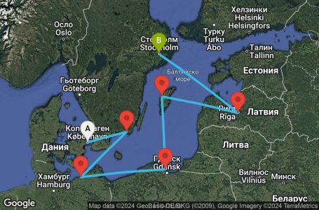 Маршрут на круиз Copenhagen,Karlskrona,Warnemunde,Gdynia,Visby,Riga,Stockholm - UWBP