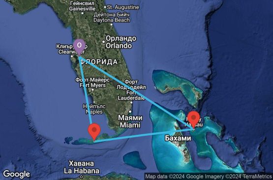 Маршрут на круиз 5 дни САЩ, Бахамските острови - 05Z230