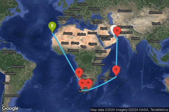 Маршрут на круиз 31 дни Обединени арабски емирства, Оман, Мавриций, Южна Африка, Намибия, Испания - DXB31A08