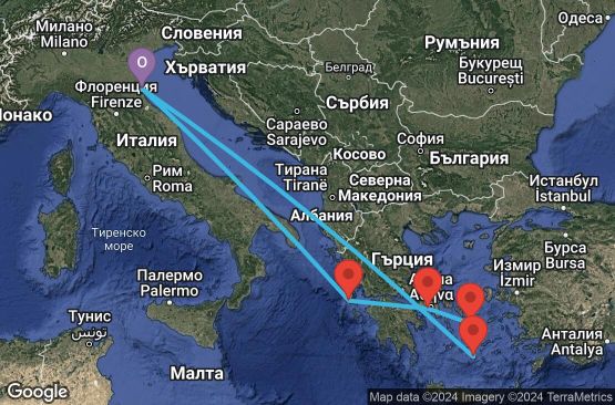 Маршрут на круиз 7 дни Италия, Гърция - 07M805