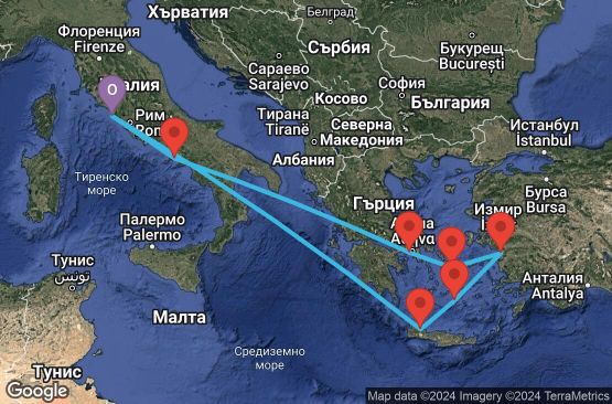 Маршрут на круиз 9 дни Италия, Гърция, Турция - 09M330