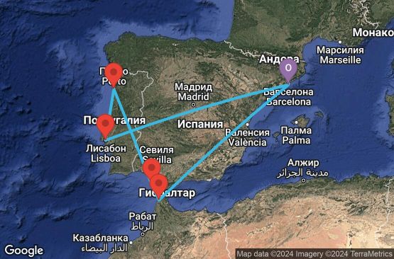 Маршрут на круиз 9 дни Испания, Португалия, Мароко - 09M329