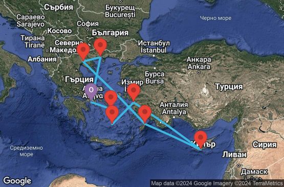 Маршрут на круиз 10 дни Гърция, Кипър, Турция - 10M374