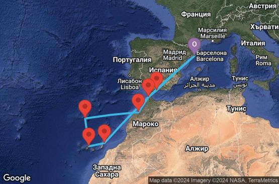 Маршрут на круиз 13 дни Испания, Португалия, Мароко - 13M077