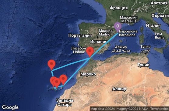 Маршрут на круиз 12 дни Испания, Португалия, Мароко - 12M652