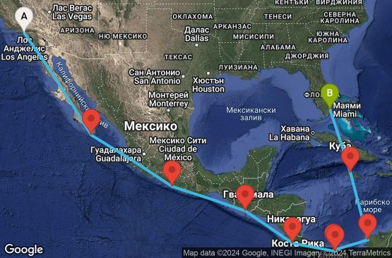 Маршрут на круиз 16 дни Круизен преход през Панамския канал - BLPC16CNNLAXMIA