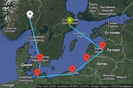 Маршрут на круиз Oslo,Copenhagen,Warnemunde,Gdynia,Klaipeda,Riga,Stockholm - UWAT