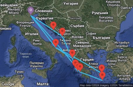 Маршрут на круиз 14 дни Италия, Гърция, Хърватска - PMA14A19