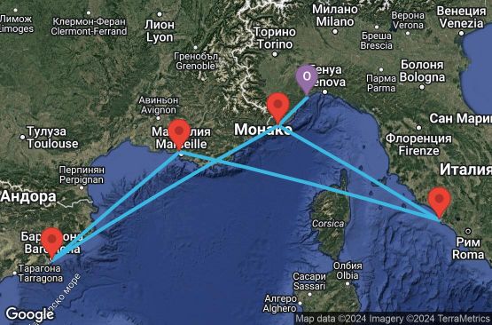 Маршрут на круиз 8 дни Италия, Испания, Франция - SVN08A0F