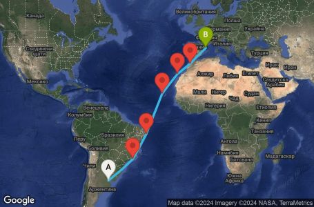 Маршрут на круиз 18 дни Аржентина, Бразилия, Кабо Верде, Испания, Мароко - BUE18A09