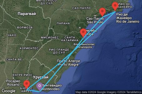 Маршрут на круиз 8 дни Уругвай, Аржентина, Бразилия - MVD08A13