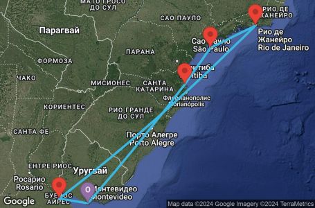 Маршрут на круиз 8 дни Уругвай, Аржентина, Бразилия - MVD08A11