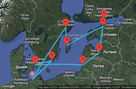 Маршрут на круиз 11 дни Германия, Швеция, Естония, Финландия, Латвия, Литва, Дания - UWF2
