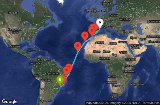 Маршрут на круиз 19 дни Испания, Гибралтар, Мароко, Кабо Верде, Бразилия - BCN19A0S