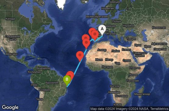 Маршрут на круиз 16 дни Испания, Португалия, Кабо Верде, Бразилия - BCN16A0I