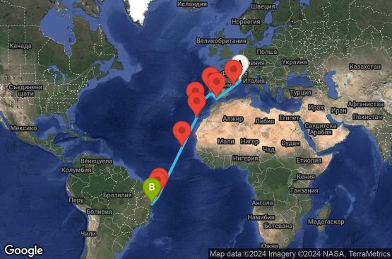 Маршрут на круиз 17 дни Франция, Испания, Португалия, Кабо Верде, Бразилия - MRS17A0B
