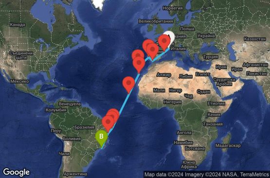 Маршрут на круиз 19 дни Франция, Испания, Португалия, Кабо Верде, Бразилия - MRS19A0G