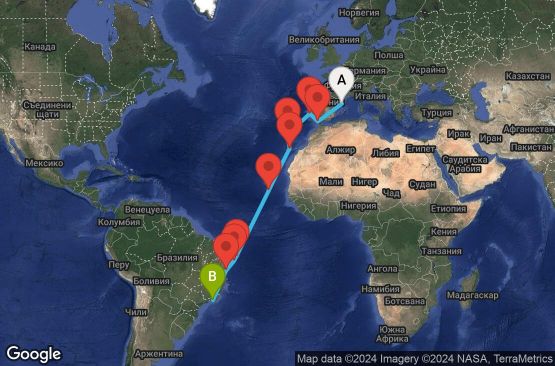 Маршрут на круиз 18 дни Испания, Португалия, Кабо Верде, Бразилия - BCN18A0B
