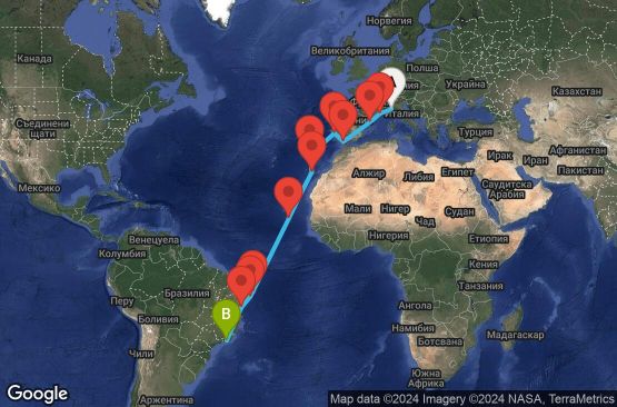 Маршрут на круиз 20 дни Италия, Франция, Испания, Португалия, Кабо Верде, Бразилия - GOA20A0A