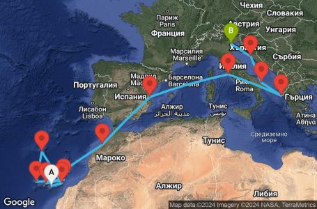 Маршрут на круиз 17 дни Испания, Португалия, Мароко, Италия, Гърция, Хърватска - UWG4