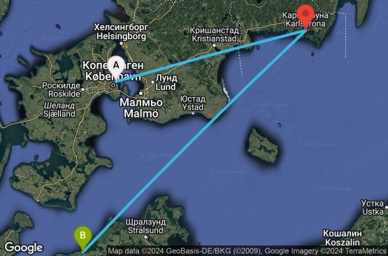 Маршрут на круиз Copenhagen,Karlskrona,Warnemunde - UWGB
