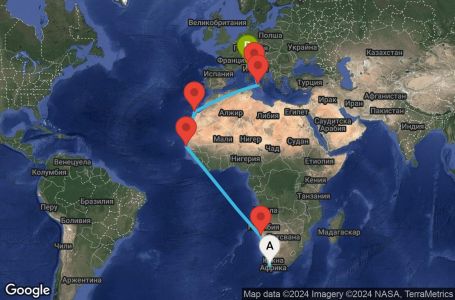 Маршрут на круиз Cape Town,Walvis Bay,Dakar,Puerto del Rosario,Palermo,Civitavecchia,Genoa - UWGJ