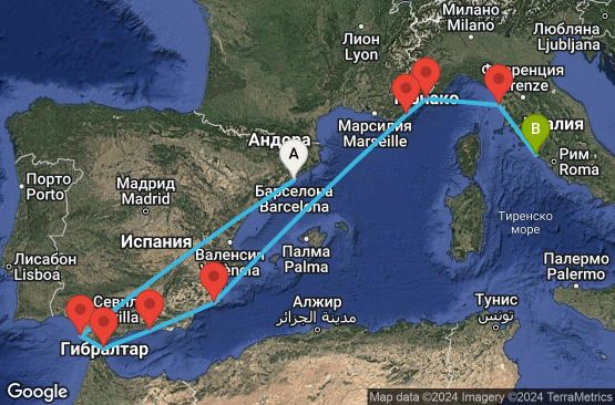 Маршрут на круиз 11 дни Испания, Гибралтар, Франция, Монако, Италия - EX20260503BCNCVV