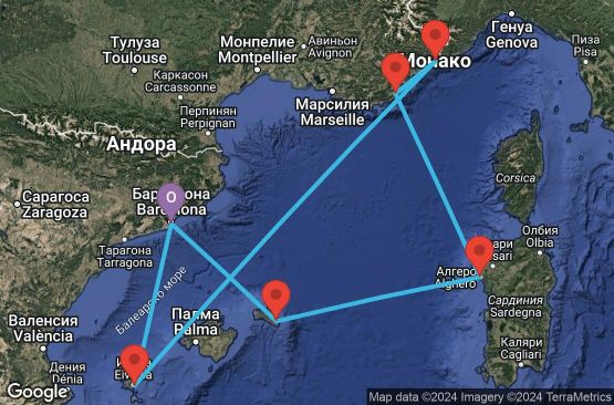 Маршрут на круиз 8 дни Испания, Монако, Франция, Италия - EX20260615BCNBCN