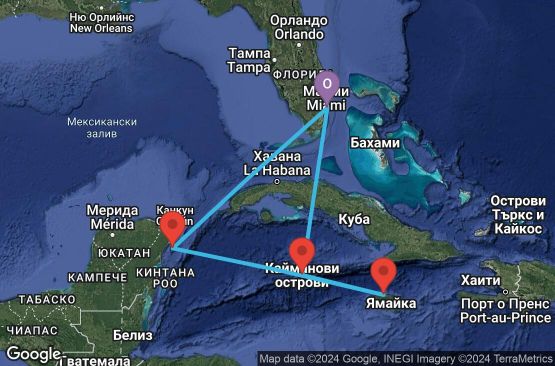Маршрут на круиз 7 дни САЩ, Каймановите острови, Ямайка, Мексико - 07W719