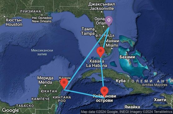Маршрут на круиз 7 дни САЩ, Каймановите острови, Мексико - 07W683